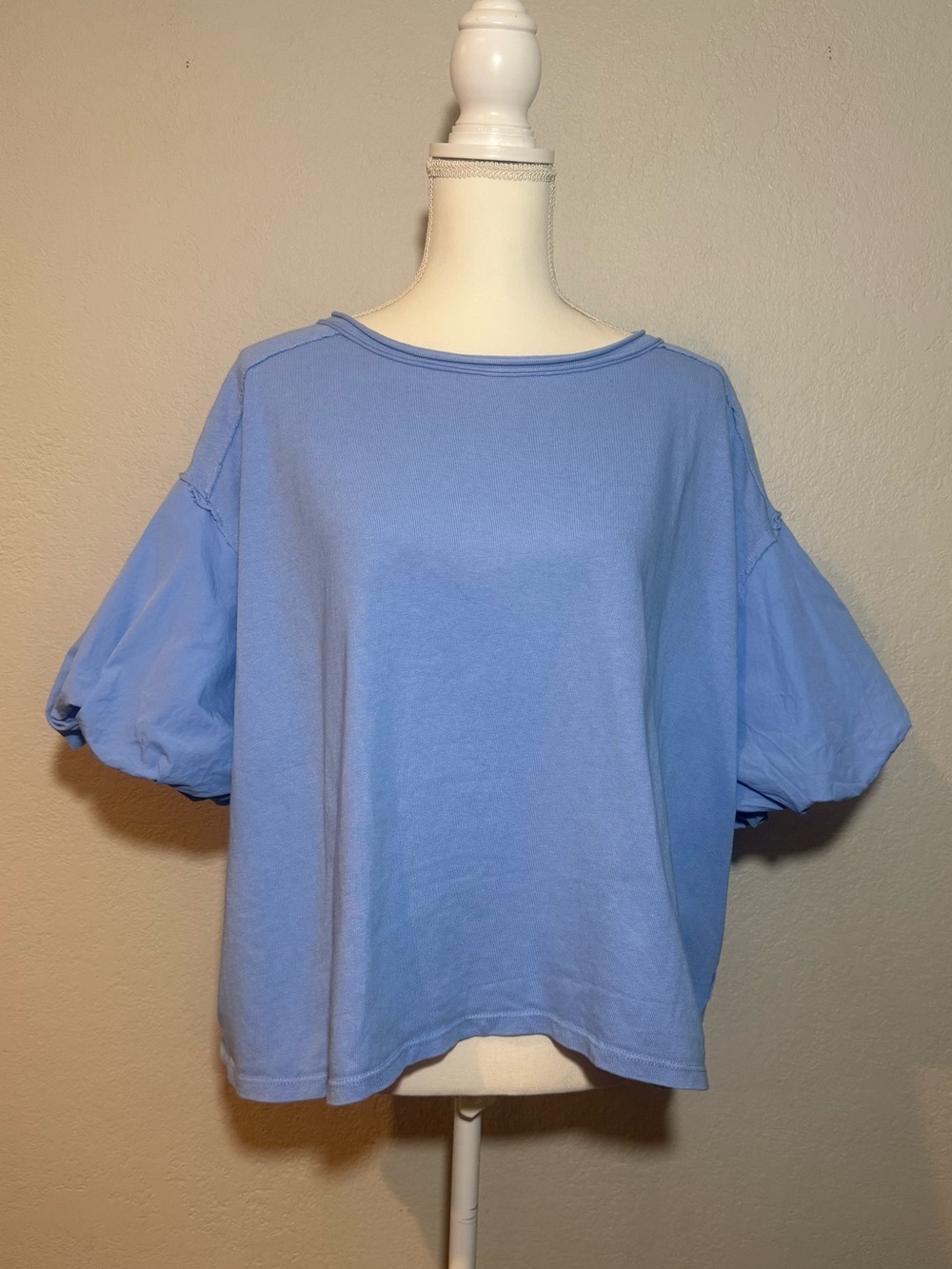 FREE PEOPLE/We The Free - BLUE VISTA BLOSSOM TEE- Sky Blue Oversized Crop Sz.XS